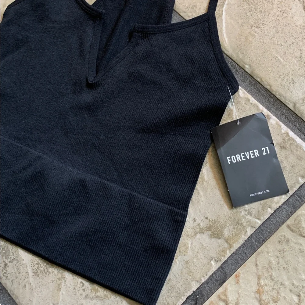 Black Ribbed V-Neck Tank Top